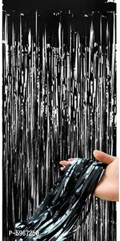 Black Foil Curtain Pack of 2 for Birthday, Anniversary Marriage and Bachelorette Decoration-thumb0