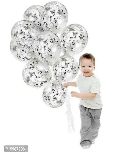 Silver Confetti Rubber Balloons For Decoration _ 15Pcs Silver Decorating Balloon Garland, Helium Balloons For Birthday Decoration In Girls, Boys, Kids Parties Theme Balloon-thumb0