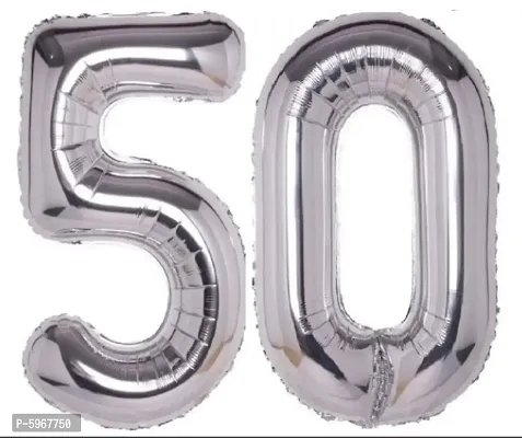 Number Fifty 50 Silver Number Foil Balloon for Birthday Anniversary Celebration