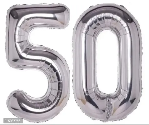 Number Fifty 50 Silver Number Foil Balloon for Birthday Anniversary Celebration-thumb0