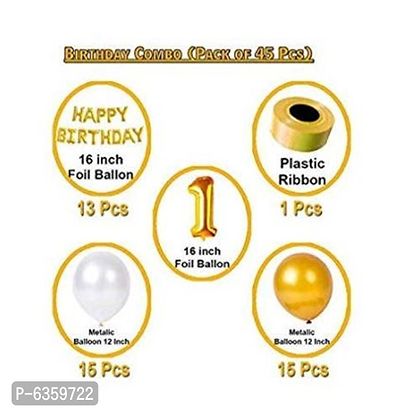 (Pack of 45 Pcs) Combo Theme 1st Birthday Decoration Kit | Combo of Happy Birthday Foil Balloon + 1 Number Foil Balloon+ Metallic Balloons + Ribbon | First Birthday Celebration Combo-thumb3