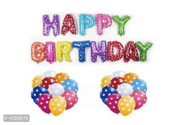 (Pack of 53 pcs) Colourfull Combo Happy Birthday Foil Letter Balloon + Polka dot Balloons for Birthday Parties