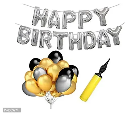 (Pack of 62 Pcs) Surprise Birthday Combo, Happy Birthday Foil Balloon + Metallic Balloon + Balloon Pump for Birthday Parties