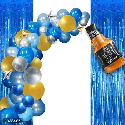 (Pack of 78pcs) Blue Gold Theme Birthday Party Backdrop Decorations Party Supplies Set for Boy and Man