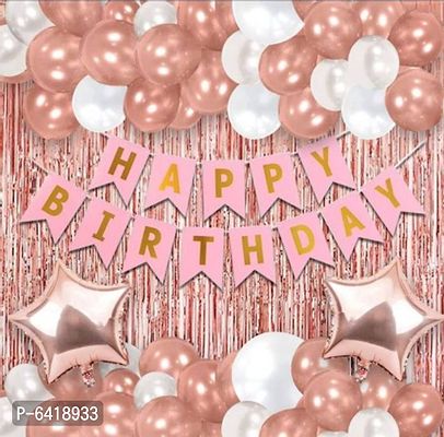 (Pack of 50Pcs) Rose Gold Birthday Decoration Set For Birthday Decorations Party, Birthday Celebration Kit, Set For Girls Women Mom - Balloons, Banner, Foil Curtain, Foil Balloo-thumb0