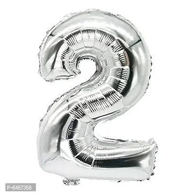 Premium Silver Number 2 Foil Balloon for Birthday Party, Anniversary Decoration