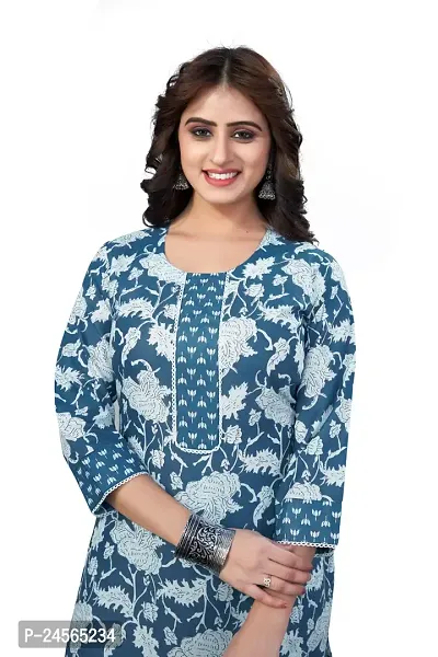 Women's Cotton Blend Straight Printed Kurta Bottom Set-thumb2