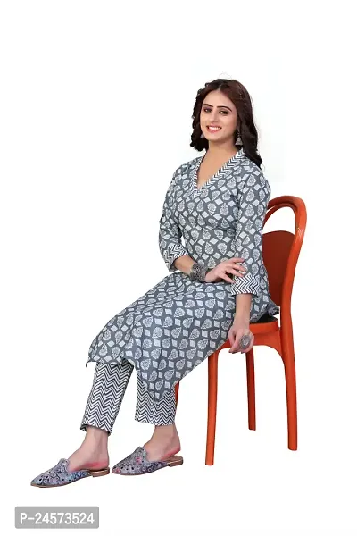 Women's Cotton Blend Straight Printed Kurta Bottom Set