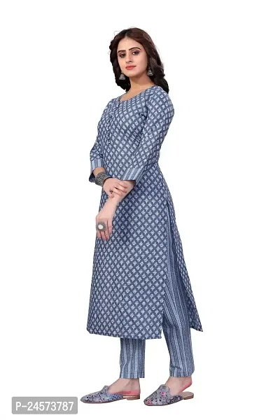 Women's Cotton Blend Straight Printed Kurta Bottom Set-thumb4