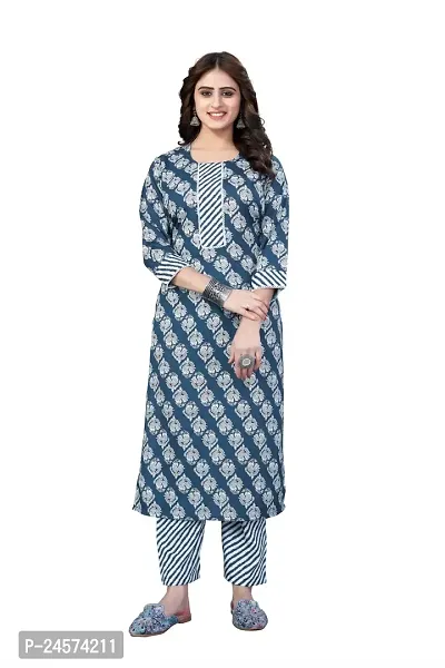 Women's Cotton Blend Straight Printed Kurta Bottom Set-thumb3