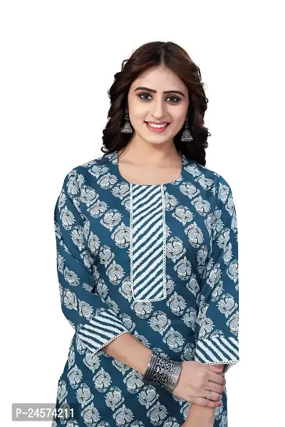 Women's Cotton Blend Straight Printed Kurta Bottom Set-thumb2