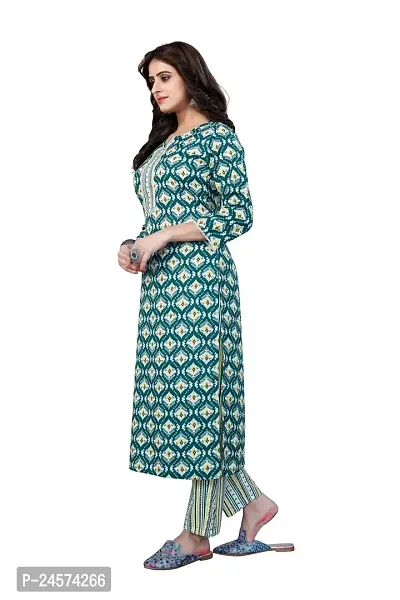 Women's Cotton Blend Straight Printed Kurta Bottom Set-thumb4