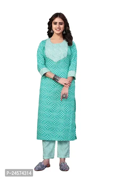 Women's Cotton Blend Straight Printed Kurta Bottom Set-thumb2