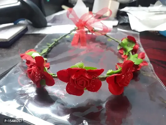 Days OFF Rose Flower Crown Tiara Headbands Floral For Girls/Kids and Women (Red Rose-02)