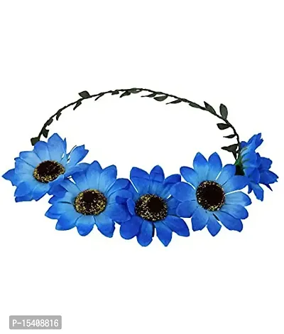 Days OFF SunFlower Crown Tiara Headbands Floral For Girls/Kids and Women (Blue)