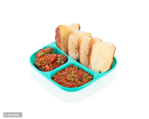 3 Partition Unbreakable Food Plates, Kids Plates, Sectioned Plates, Bhaji Plates (Pack of 4, Microwave Safe)-thumb3