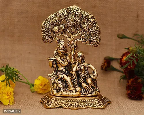 Senegal Brass Finish Lord Radha Krishna Idol Murti with Cow Love Couple Statue/Sculputer Gift Handicraft Idol for Temple/Home/Office (6 inches) (Radha Krishna Under Tree-thumb5