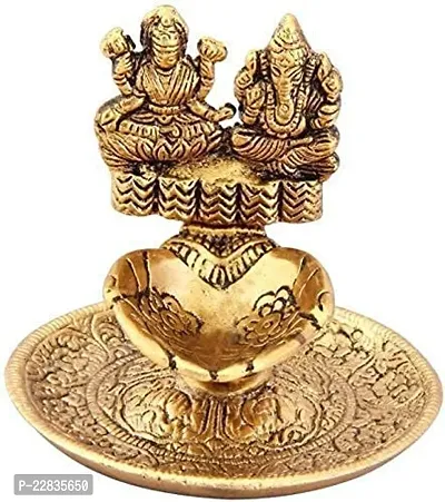 Senegal Metal Laxmi Ganesh Hand Diya For Pooja-Golden-thumb0
