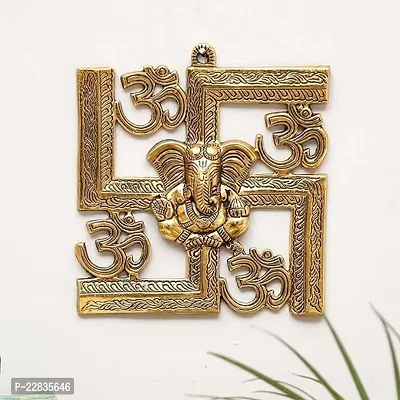 Livsaucy Ganesha Metal Statue,Ganpati Wall Hanging Sculpture, Metal Swastik Ganesha Murti Lucky