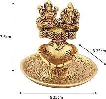 Senegal Metal Laxmi Ganesh Hand Diya for Pooja (3X3 inch, Gold, Pack of 1)-thumb1