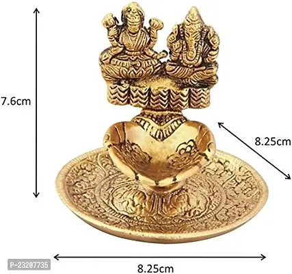 Senegal Metal Laxmi Ganesh Hand Diya for Pooja (3X3 inch, Gold, Pack of 1)-thumb2