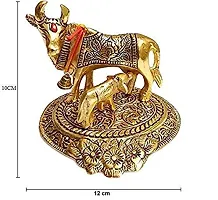 Senegal Oxidised Gold Elegant Kamdhenu Cow with Calf showpiece Idol for Home Decor and Gift (12X11 cm)-thumb2