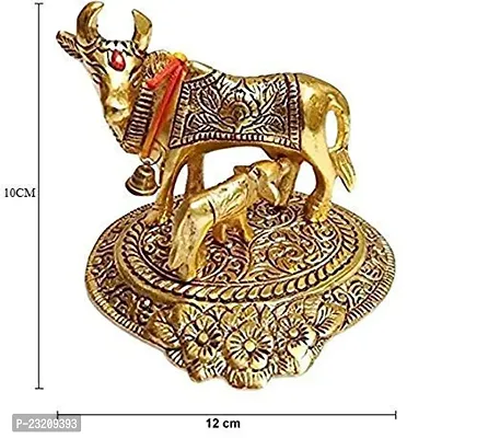 Senegal Oxidised Gold Elegant Kamdhenu Cow with Calf showpiece Idol for Home Decor and Gift (12X11 cm)-thumb3