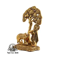 Metal Kala Metal Krishna with Cow Standing Under Tree Plying Flute Decorative Showpiece - 17 cm Gold-thumb2