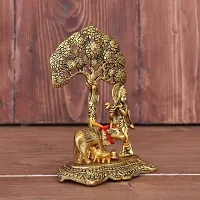 VAC International's Metal Krishna with Cow Standing Under Tree Playing Flute Religious Idol for Home D?cor and Gifts-thumb1