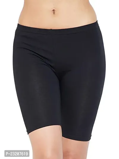 Livsaucy Women's Cotton Mid Waist Cycling Shorts with Inner Elastic - Black