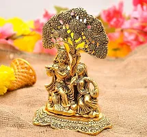 2DO Brass Finish Lord Radha Krishna Idol Murti with Cow Love Couple Statue/Sculpture Gift Handicraft Idol for Temple/Home/Office (6 inches) (Radha Krishna Under Tree-thumb2