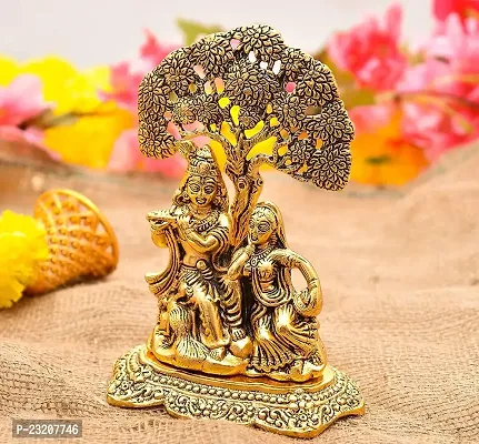 2DO Brass Finish Lord Radha Krishna Idol Murti with Cow Love Couple Statue/Sculpture Gift Handicraft Idol for Temple/Home/Office (6 inches) (Radha Krishna Under Tree-thumb3