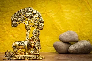 Metal Kala Metal Krishna with Cow Standing Under Tree Plying Flute Decorative Showpiece - 17 cm Gold-thumb4