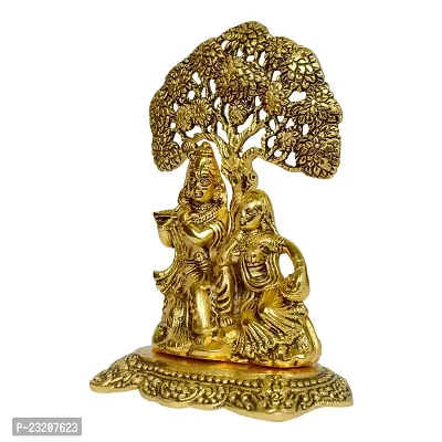 11DELIGHTS || Radha Krishna Idol Sitting Under Tree Murti || Golden Plating White Metal Lord Radha Krishna Under Tree-thumb2