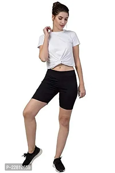 Elegant Black Nylon Solid Sports Shorts For Women-thumb0