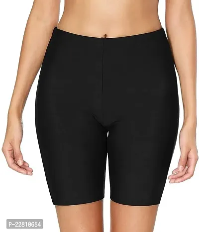 Elegant Black Nylon Solid Sports Shorts For Women