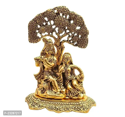 Senegal Brass Finish Lord Radha Krishna Idol Murti with Cow Love Couple Statue/Sculputer Gift Handicraft Idol for Temple/Home/Office (6 inches) (Radha Krishna Under Tree-thumb0