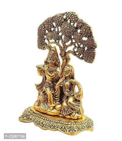 2DO Brass Finish Lord Radha Krishna Idol Murti with Cow Love Couple Statue/Sculpture Gift Handicraft Idol for Temple/Home/Office (6 inches) (Radha Krishna Under Tree-thumb2