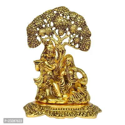11DELIGHTS || Radha Krishna Idol Sitting Under Tree Murti || Golden Plating White Metal Lord Radha Krishna Under Tree