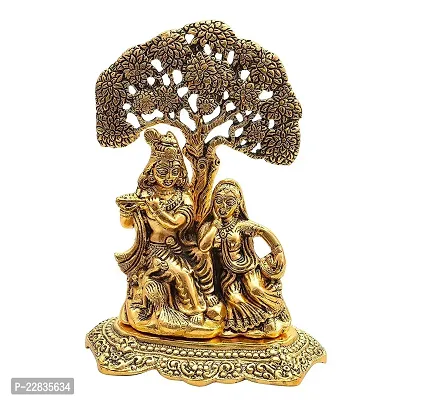 Livsaucy Brass Finish Lord Radha Krishna Idol Murti With Cow Love Couple Statue Sculpture Gift Handicraft Idol -6 Inches -Radha Krishna Under Tree-thumb0