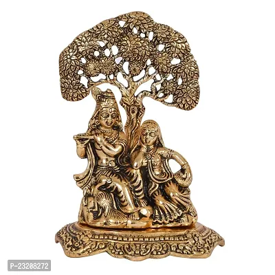 Senegal Brass Finish Lord Radha Krishna Idol Murti with Cow Love Couple Statue/Sculputer Gift Handicraft Idol for Temple/Home/Office (6 inches) (Radha Krishna Under Tree-thumb0