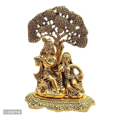 2DO Brass Finish Lord Radha Krishna Idol Murti with Cow Love Couple Statue/Sculpture Gift Handicraft Idol for Temple/Home/Office (6 inches) (Radha Krishna Under Tree