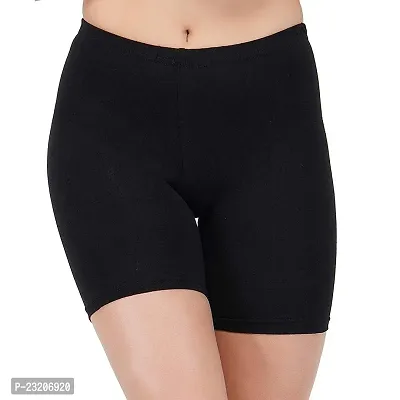 Women  Girls Cycling Shorts (Black Cotton Lycra Yoga- Cycling Shorts_Black_14-15 Years)