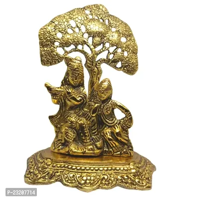 Toucons Collection - Metallic Radha- Krishna Idol Sitting Under Tree with Krishna Playing Flute (Bhgvan murti) Unique Home d?cor, Best showpiece for pujaroom.