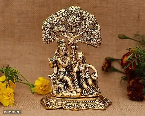 Senegal Brass Finish Lord Radha Krishna Idol Murti With Cow Love Couple Statue Sculpture Gift Handicraft Idol-6 Inches, Radha Krishna Under Tree-thumb0