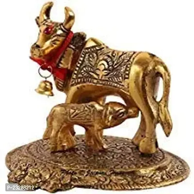 AYUR PATRA Metal Cow and Calf Statue, Standard, Gold, 1 Piece