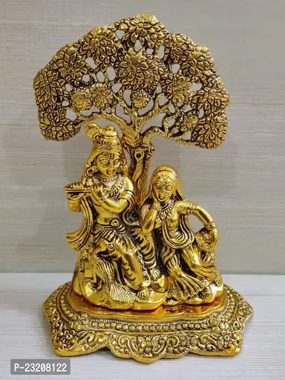 Metal Radhika Items Oxidized Metal Radha Krishna Sitting Under Tree Idol Showpiece for Pooja | Figurine | Sculpture (Gold, 12X8X17 cm)-thumb3