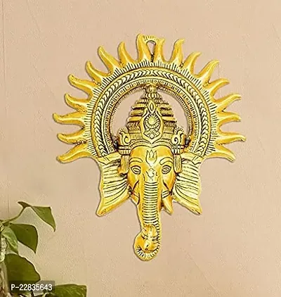 Livsaucy Ganesha Idol For Home Decor With Surya Chakra Wall Hangings Lucky Fengshui Decorative Gifts Showpiece-Golden, Metal-thumb0