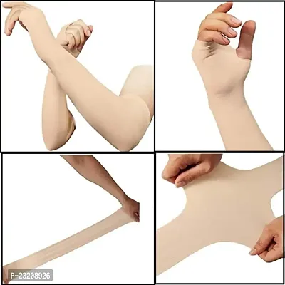 Livsaucy Cotton Arm Sleeve Skin Colour Finger Cut Protection Arm Sleeves,Hand Socks for Men and Women (Unisex) Used for Driving, Hiking, Sports, Biking, Cycling - Beige-thumb2