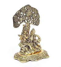 Radhika Items Oxidized Metal Radha Krishna Sitting Under Tree Idol Showpiece for Pooja | Figurine | Sculpture (Gold, 12X8X17 cm)-thumb1